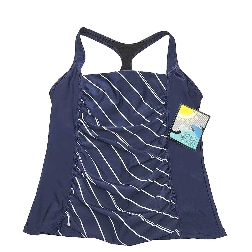 Mazu Swim Tankini Top Navy Blue White Underwire Racerback Plus Size 20W NEW